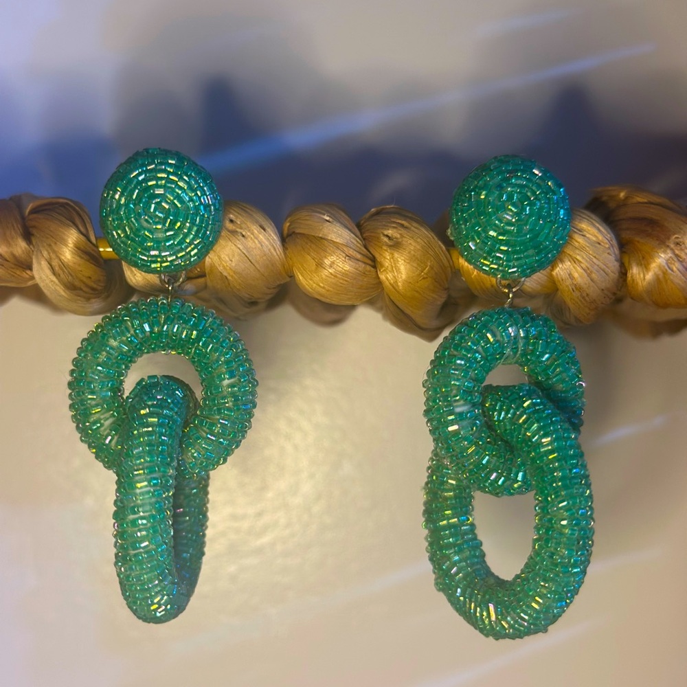 Green Beaded Statement Earrings - image 1
